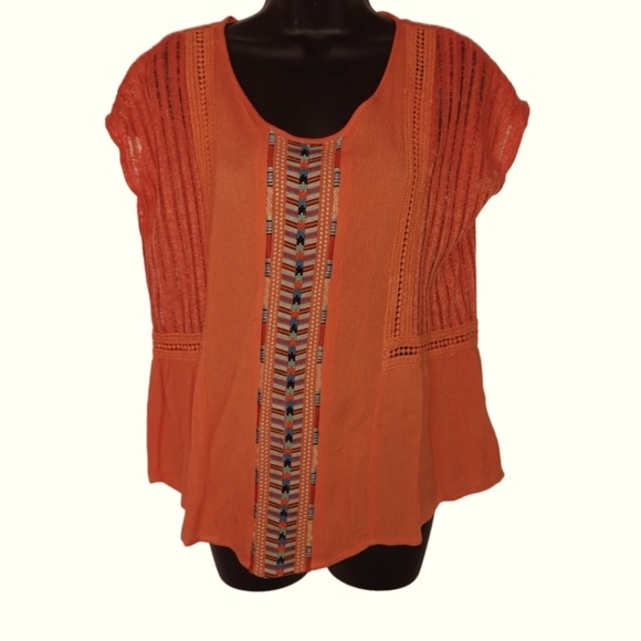 Miss Me Tops - Miss Me Boho Beaded Top Orange Medium